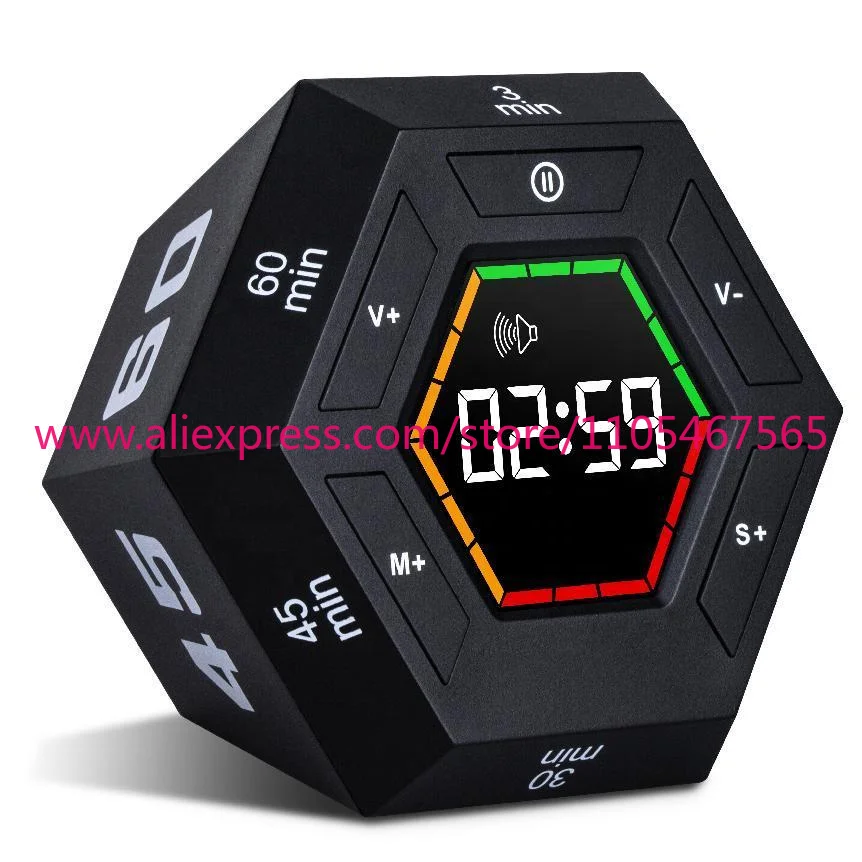 1Pcs Magnetic Smart Kitchen Timer Hexagonal Visual Flip Children's Timer
