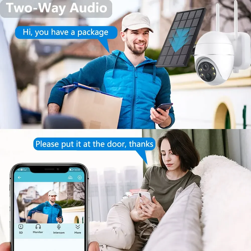 5MP 4G SIM Card Solar-Powered Outdoor PTZ Battery Camera 360° View PIR Human Detection Sensor&Color Night Vision&Two-Way Audio