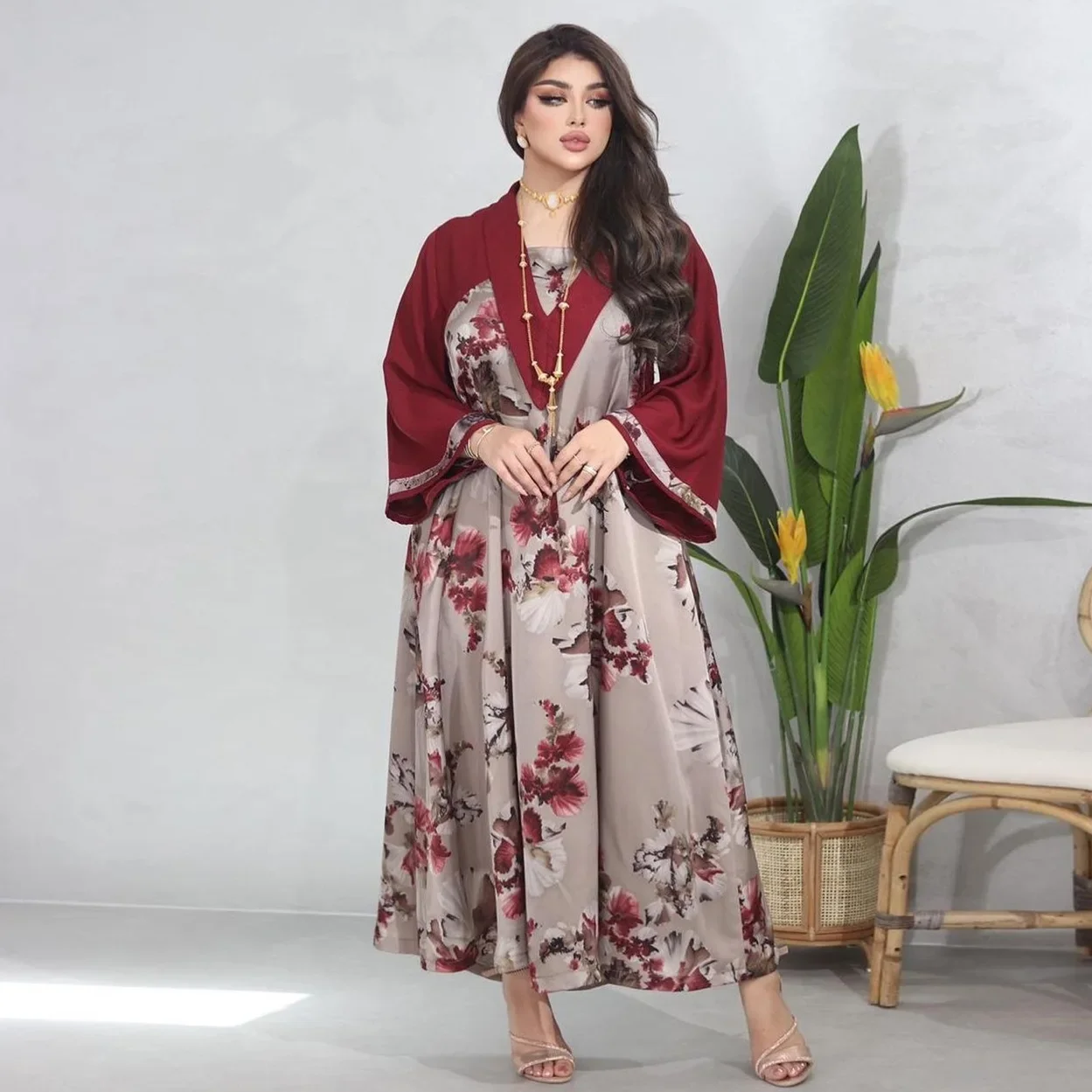 Muslim Southeast Asian Dress for Women Print Muslim Dress Women Casual Long Sleeves Party Evening Dress Clothes for Muslim Women