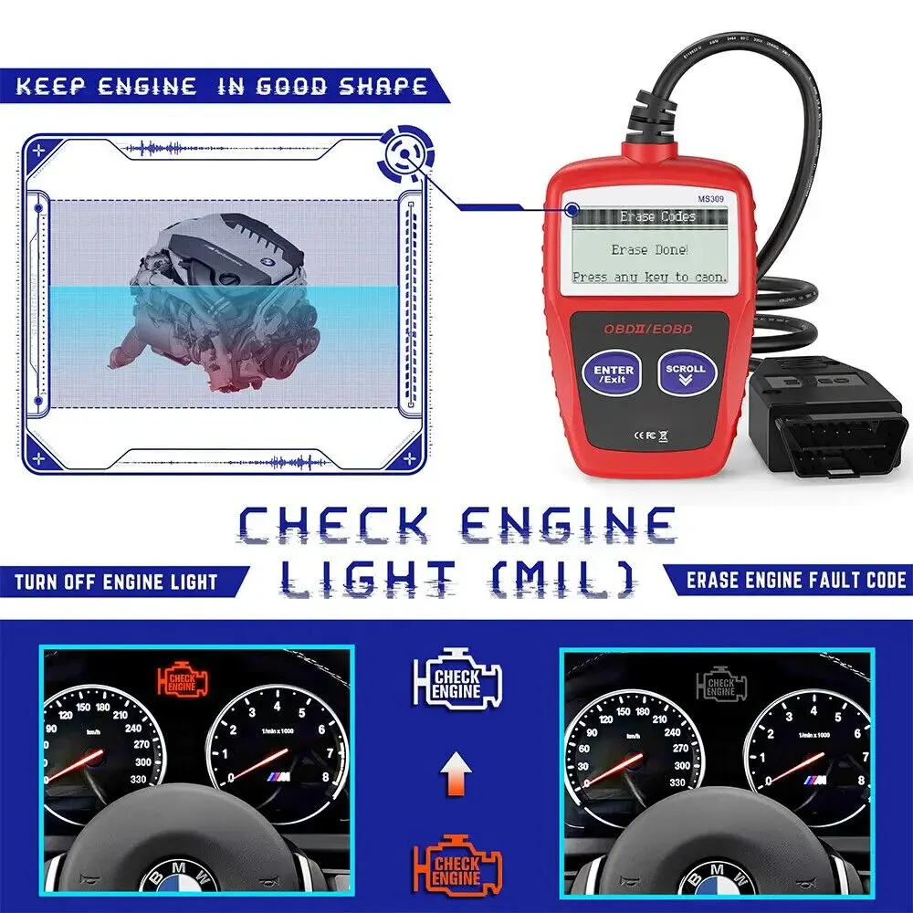 MS309 Car Fault Code Reader Accurate Engine Diagnostic Scanner ToolScanner Read & Erase Fault Code View For Peugeot