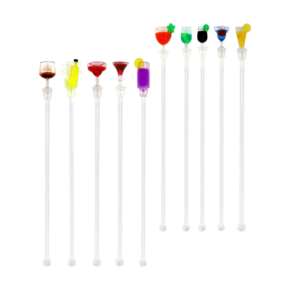 

10Pcs Cocktail Mixing Rods Long Handle Acrylic Stirring Sticks Reusable for Wine Drinks Coffee Juice Bar Party