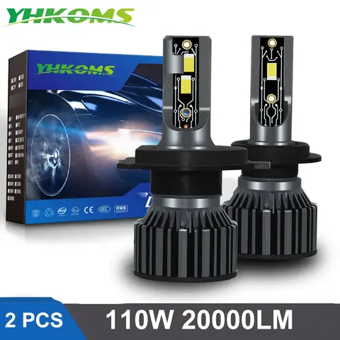 YHKOMS 자동차 조명 H4 LED H7 20000LM H11 LED 램프 자동차 헤드라이트 전구 H1 H9 9005 9006 HB3 HB4 5202 9007 H13 안개 12V 6000K