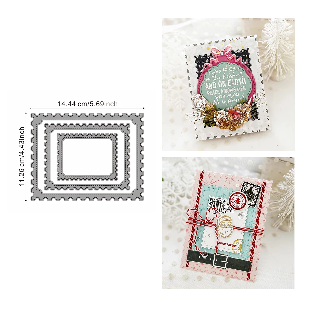 AddycraftตัดโลหะตายNorth Pole Mailแสตมป์กรอบโพสต์การ์ดสําหรับDIYสมุดภาพตัดDieกระดาษการ์ดนูน
