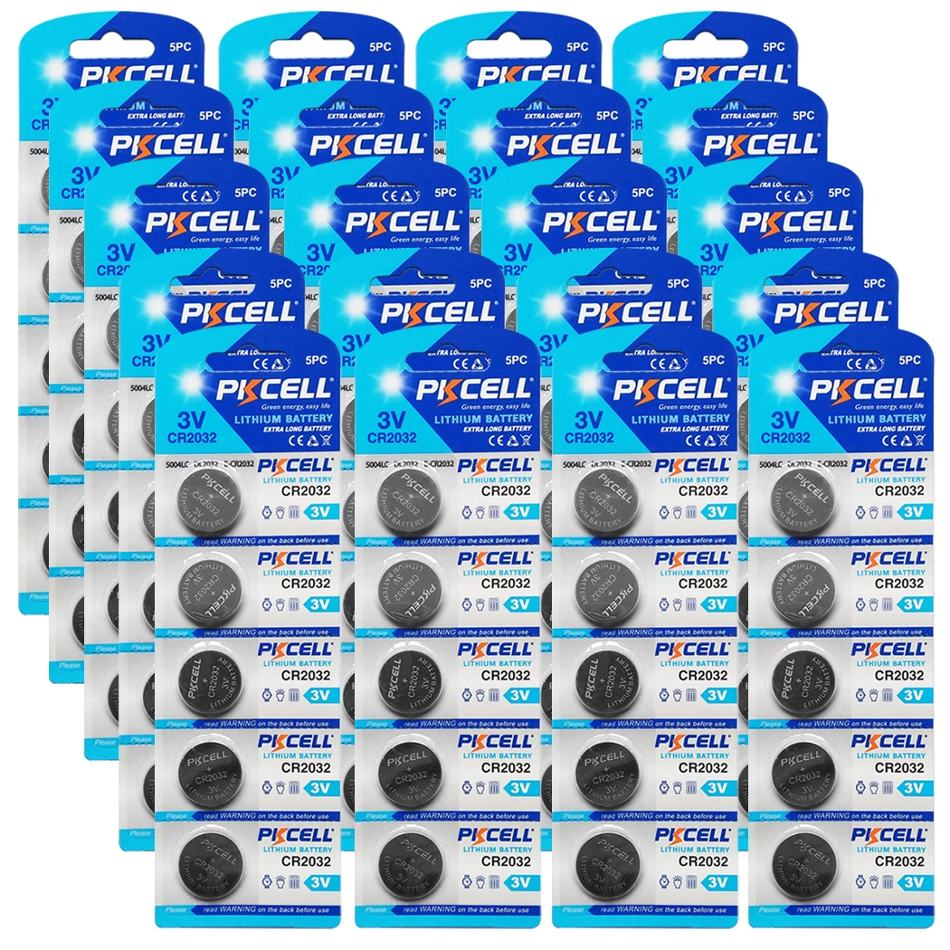 100Pcs PKCELL CR2032 3V button cell 2032 BR2032 DL2032 SB-T15 cr 2032 EA2032C ECR 2032 3V lithium battery coin batteries 220mah