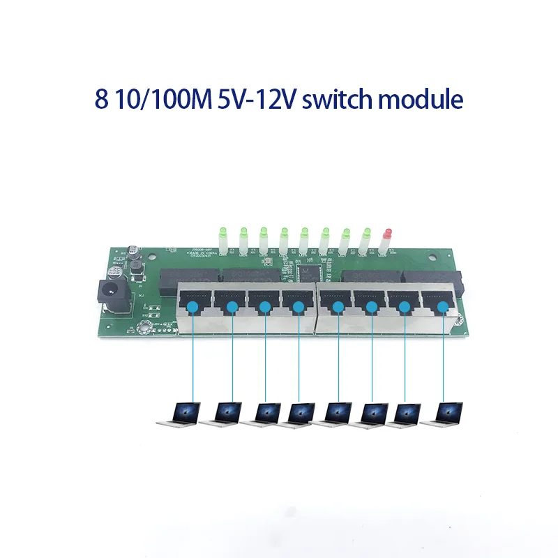 Commutateur Ethernet industriel 8 ports, 10/100/1000M, 5V/12V, puissance d'entrée, température-40 à 75 ℃