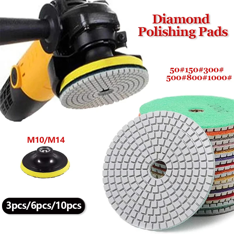 4-inch Diamond Water Polishing Pads 50-1000 Grit Diamond Sanding Wheel with Backer Pad for Polishing/Refurbishing Marble Granite