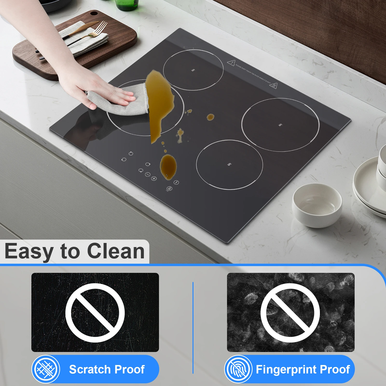 4-Zone Built-in Ceramic Hob 6000W 60cm Touch Control 9 Levels All Pots Compatible 1-99min Timer Residual heat alarm Child lock #4