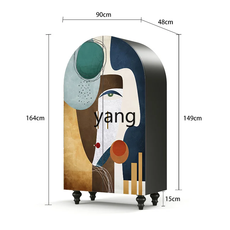 Yjq Abstract Solid Wood Bedroom Double-Door Wardrobe Multi-Functional Installation-Free Hallway Storage Storage Cabinet