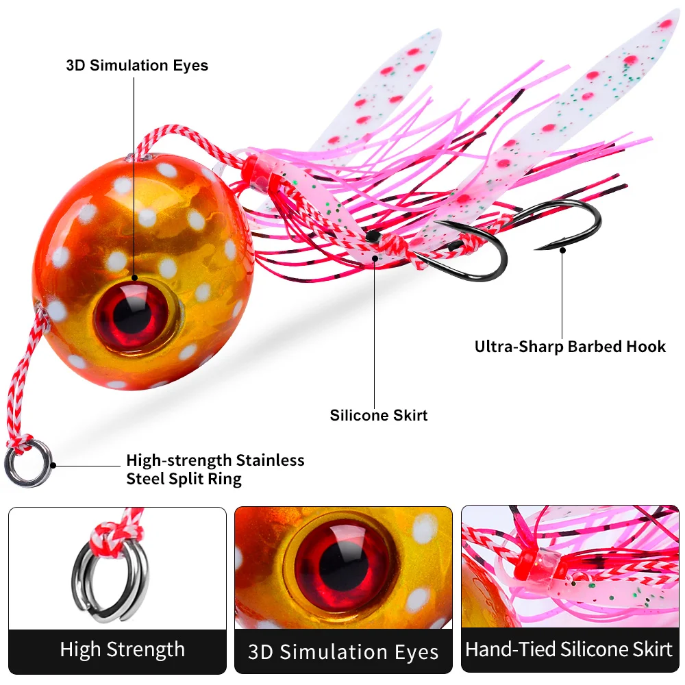 PROBEROS 40-180g Metall-Jigköder 1 Stück Künstlicher Leuchtender Jig-Garnelenköder mit Gummischürze Metall-Angelköder Jigging-Köder für Salzwasser-Angeln – Detail 5