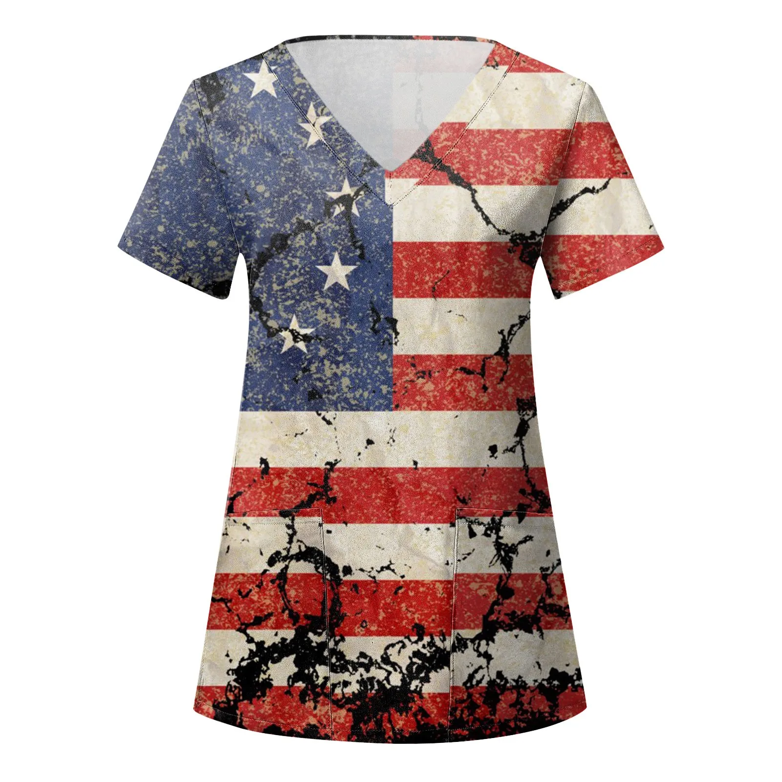 

Independence Day Print Nurse Uniform Women Short Sleeve V-neck Tops American 4 Of July Print Overalls Nurse Uniforme Workwear