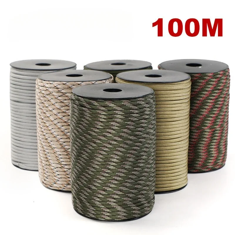 100M 550 Military Standard 9-Core Paracord Rope 4mm Outdoor Parachute Cord Survival Umbrella Tent Lanyard Strap