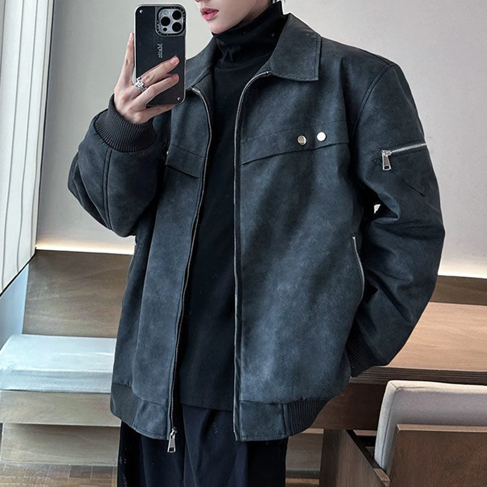 

Winter Men's Solid Color Long-Sleeved Pu Leather Jacket Korean Vintage Fashion Trend Street Loose Casual Niche New Men's Tops