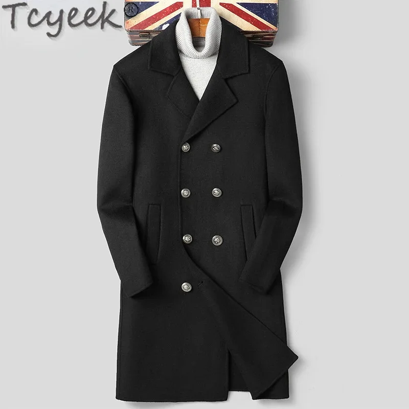 New Tcyeek Double-faced Woolen Coat Male Autumn Winter Mid-length 60% Wool Windbreaker Men's Clothing Casual пальто мужское