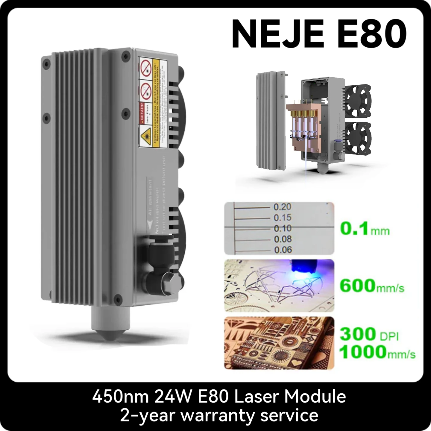 مجموعة آلة النقش بالليزر NEJE E80 24 وات، وحدة CNC TTL 450 نانومتر، مناسبة لقطع ونقش أكسيد الألومنيوم والجلد الخشبي #1