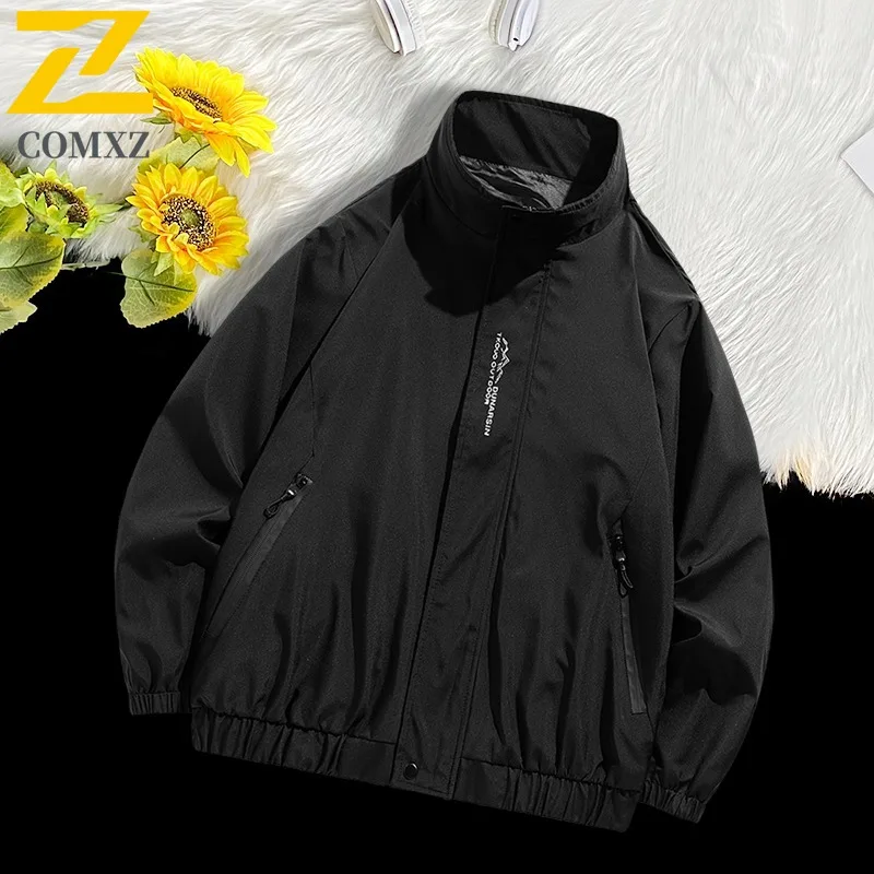 

COMXZ 2025 Mens Stand Collar Jacket Versatile Trendy Fashion Lightweight Coat Spring Autumn Winter Loose Fit Casual Outerwear