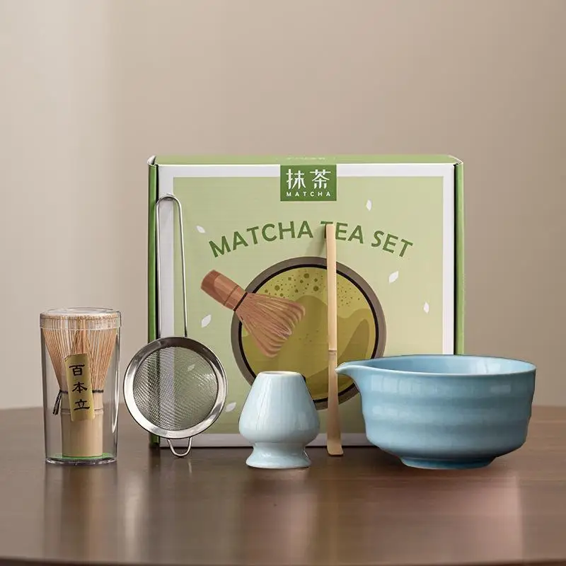 Japanese 5-Piece Matcha Tea Set, Bamboo Whisk, Tea Spoon, Tea Bowl, Whisk Stand, Tea Strainer, Gift For Tea Enthusiasts
