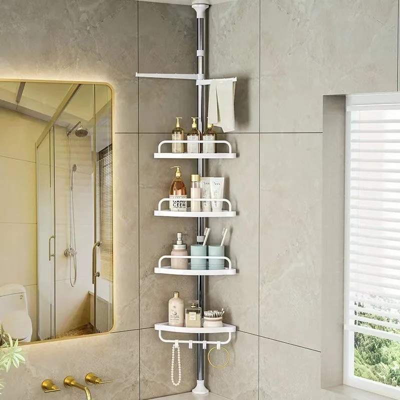 Bathroom rack Stainless steel telescopic rod is upright, toilet storage wall turns corner three