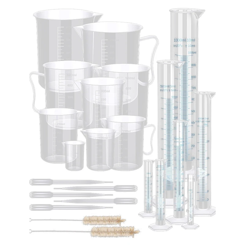 

23 Pcs Plastic Graduated Cylinders And Beakers, Pipettes Set, For Science Lab Easy Install Easy To Use