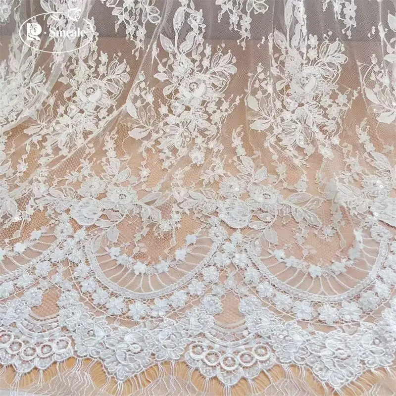 3M.Beads Cord Embroider Flash Sequins Lace Fabric.Luxury Evening Dress French Lace .Fabric for Sewing.Wedding Dress