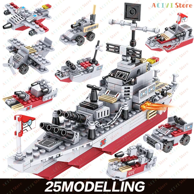 Navy War Chariot Ship Army Boat Plane Model Warships Building Blocks Compatible With Lego  Construction Set for Boys Bricks Toys