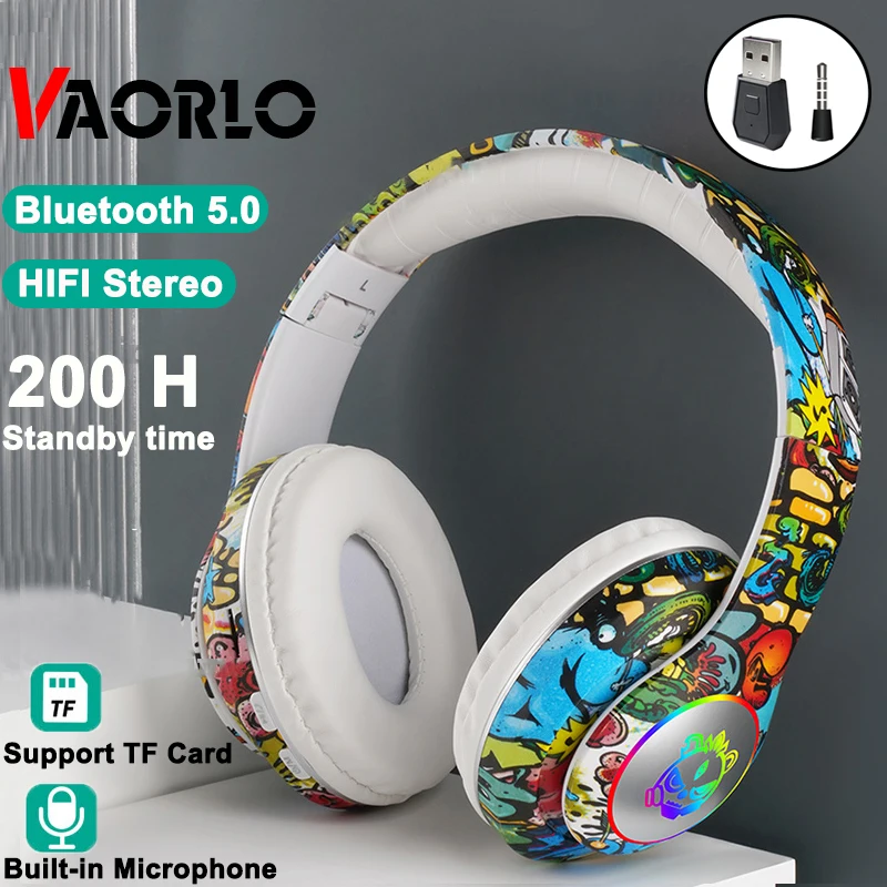 Headphones Bluetooth 5.1 HIFI Bass Wireless Headset With Mic RGB LED Light Support TF Card Kids Game Earphone for TV PC PS4 PS5