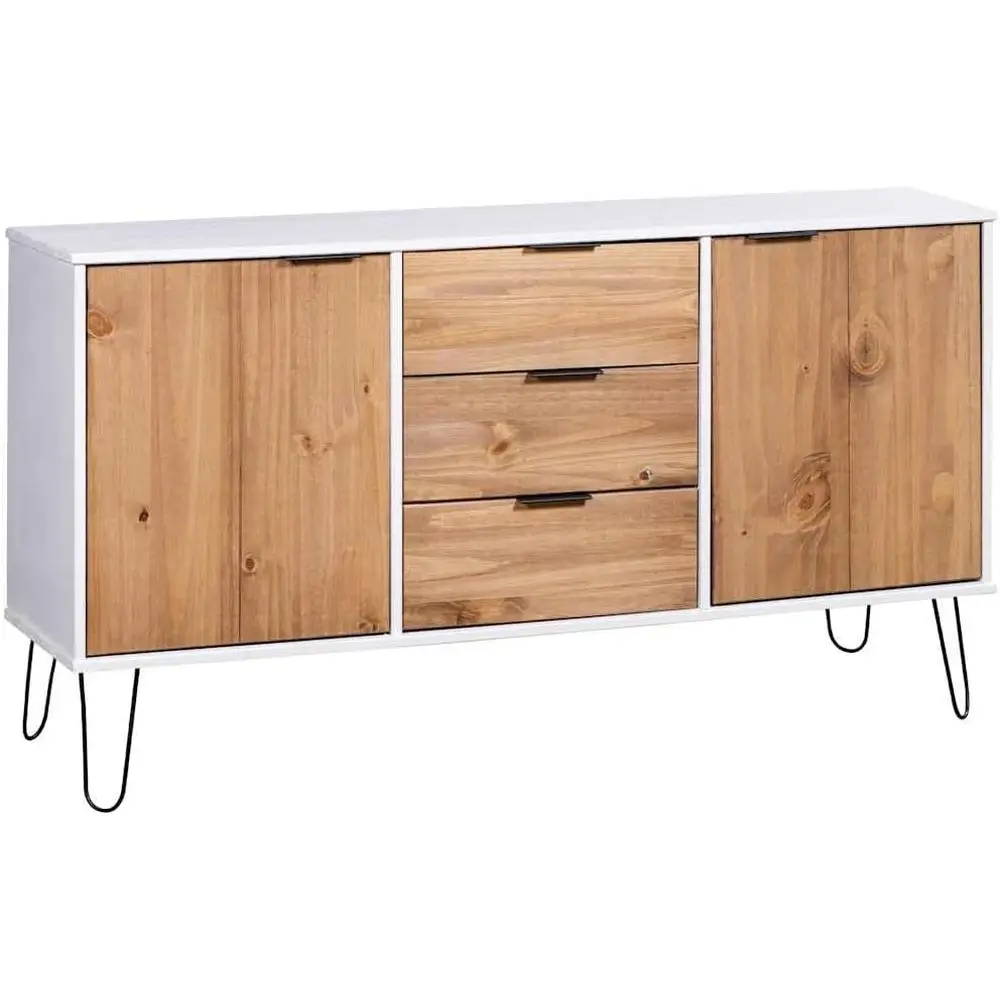 

Solid Pine Sideboard with Metal Legs - 51.6 x 16.9 x 29.1 - Ideal for Storage in Dining, Living, Kitchen, and Bedroom