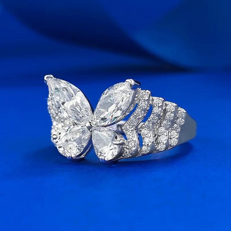 S925 Silver Phantom Butterfly Ring Women's Grid Home Same Style Layered Multi Play Butterfly Diamond Ring