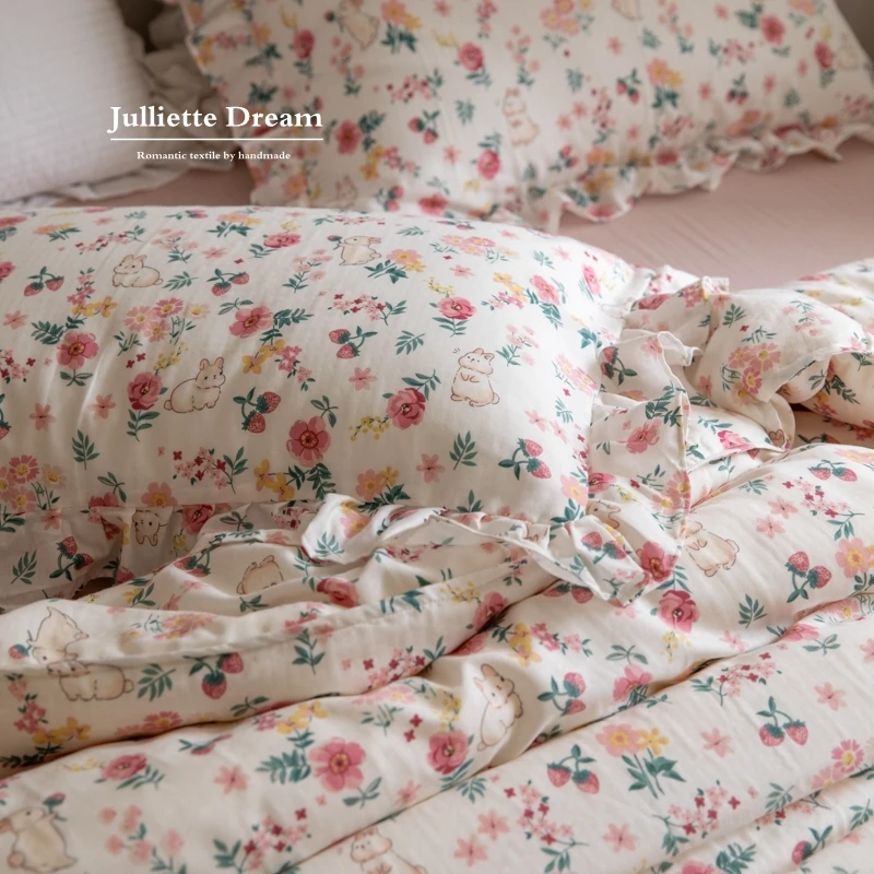 1 Piece Cotton Double Layer Yarn Pillowcase Quality Bed Pillow Cover Ruffled Design Pillowcases Single Ins Hot Pillow Case