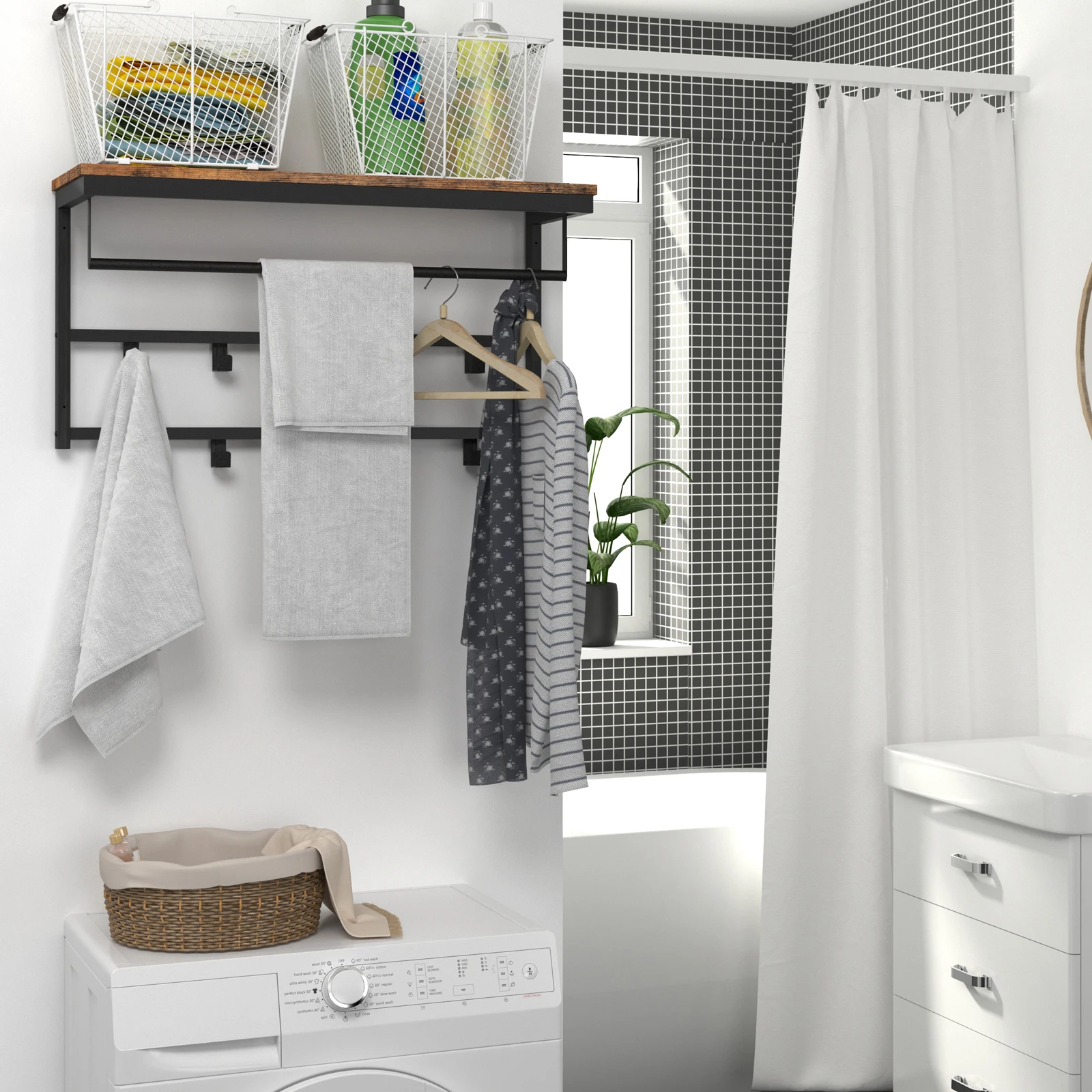 HOOBRO Wall-Mounted Coat Rack With Shelf Wall Hanging Shelves With 10 Hooks And Bars For Hallway Living Room Bedroom Bathroom