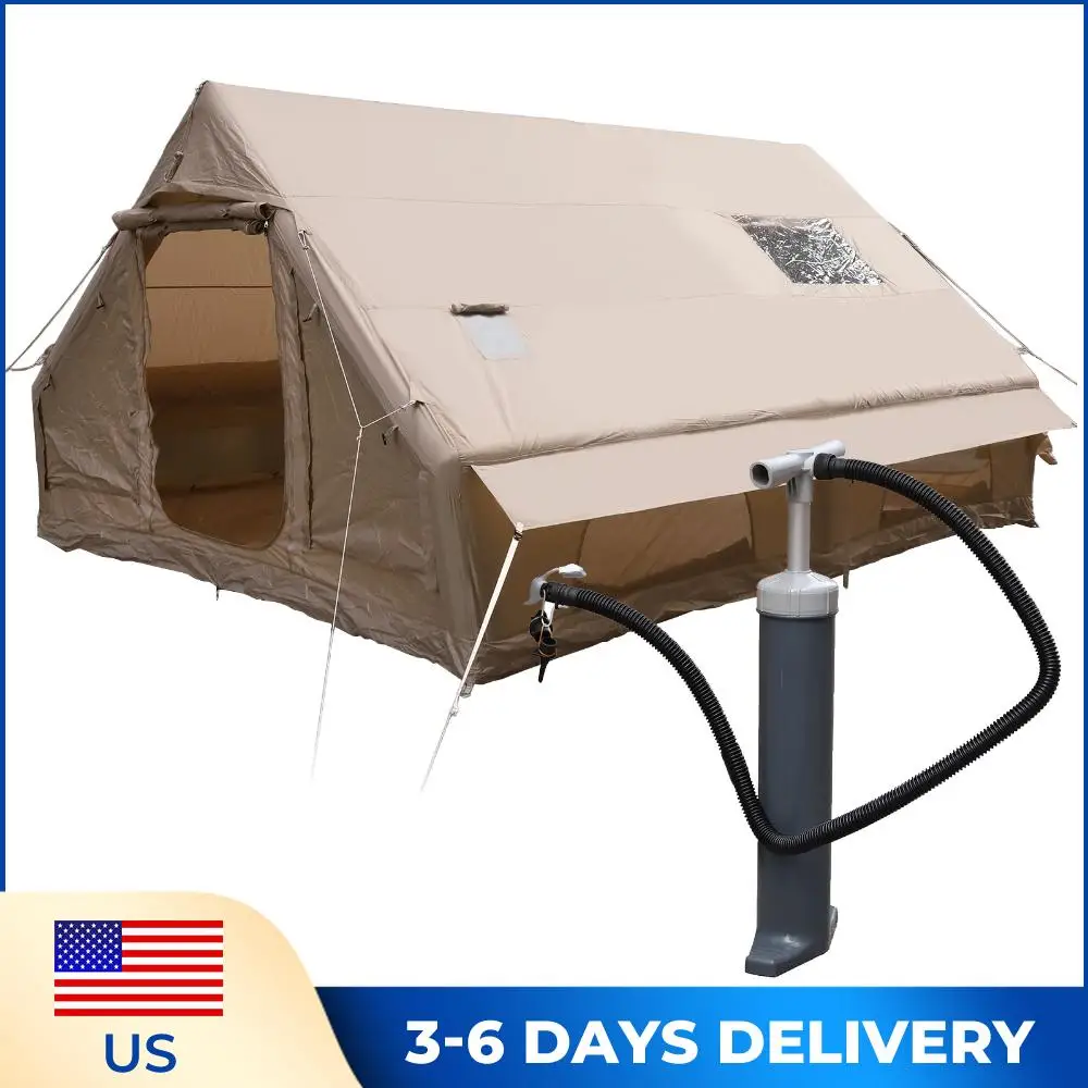 

Inflatable Camping Tents with Mesh Windows & Pump Portable Outdoor Tents 130 Square Feets with Stove Jack for Pincnic & Travel