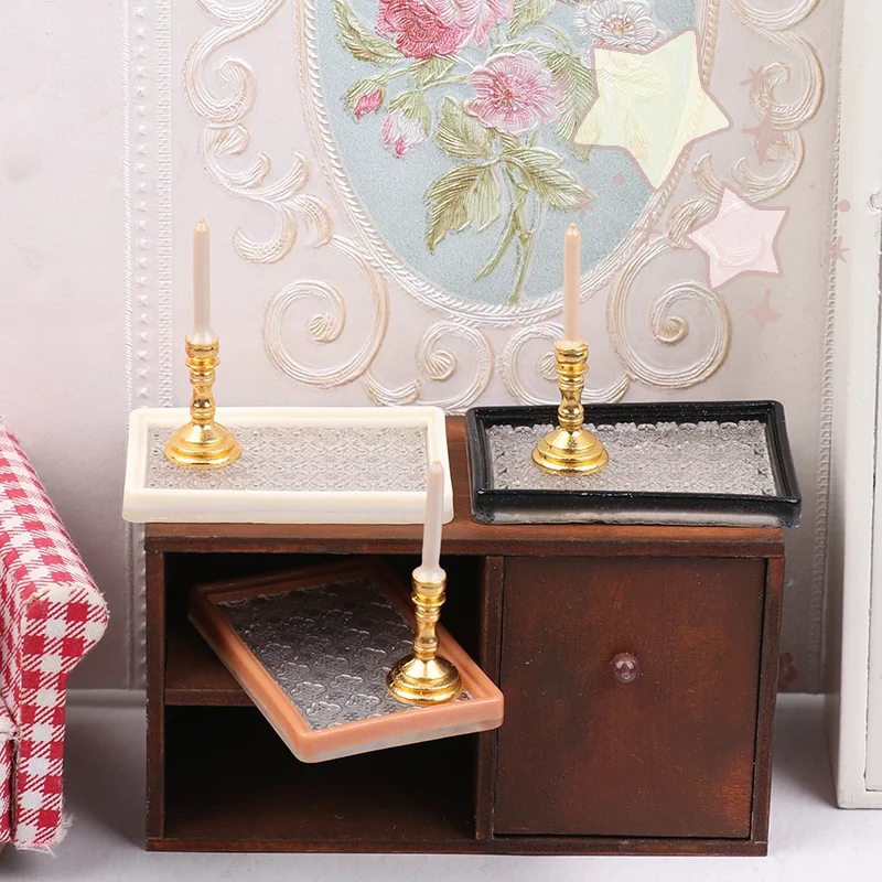 1/12 Dollhouse Simulation Candle On Tray Model For Living Room Bedroom Doll House Mini Furniture Decor Ornaments