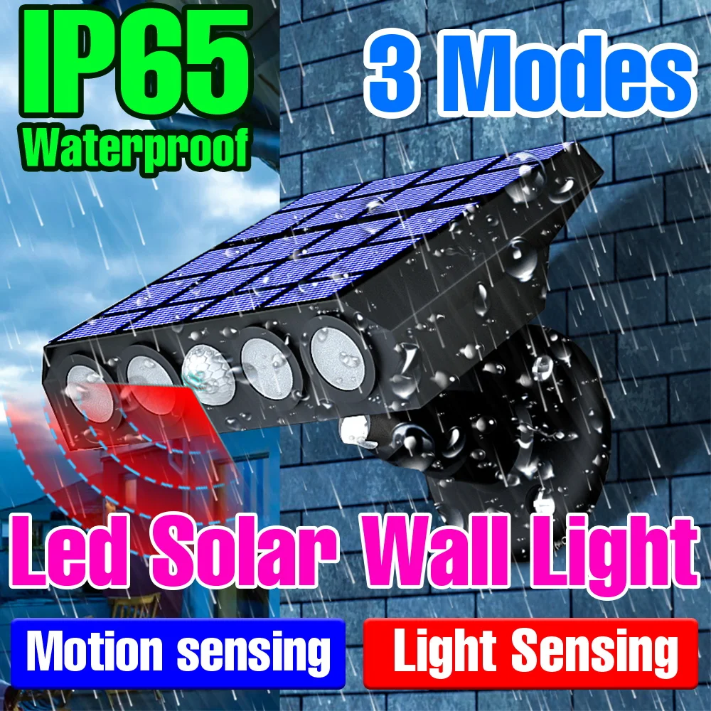 

Светодиодный солнечный светильник IP65, водонепроницаемый уличный фонарь с датчиком движения, уличный прожектор для двора, наружной стены, аварийное освещение