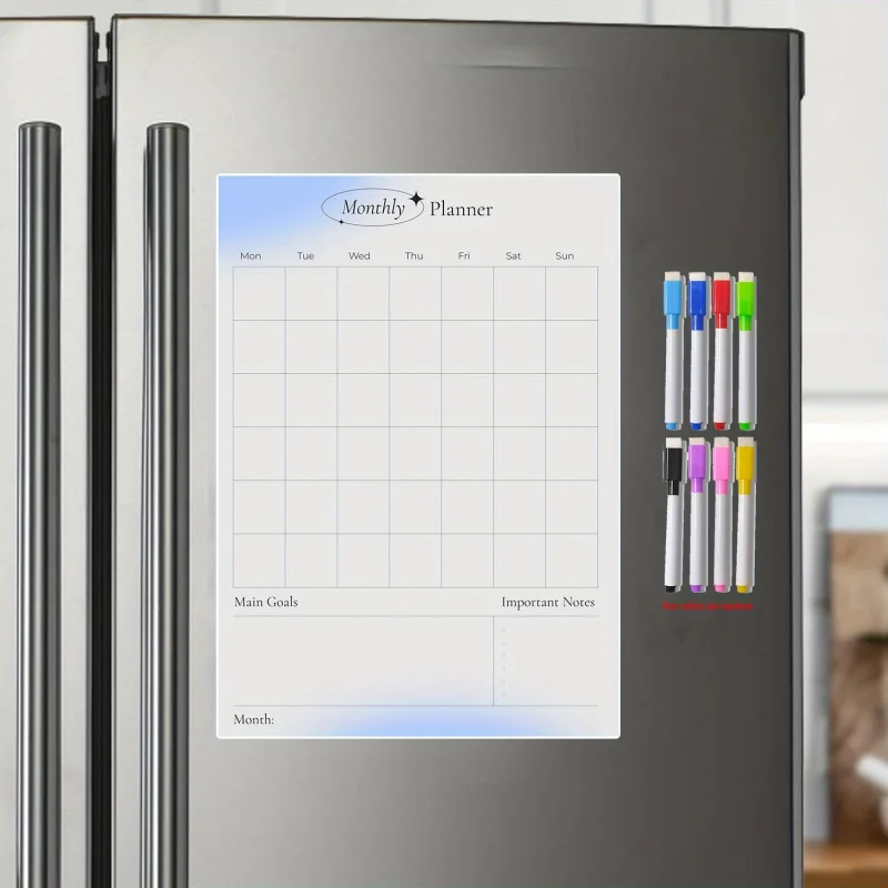 1pc Magnetic dry-erase whiteboard，Reusable Refrigerator Planning Chart，Monthly Schedule，To-do list，Memo，Attached Gift8Marker pen