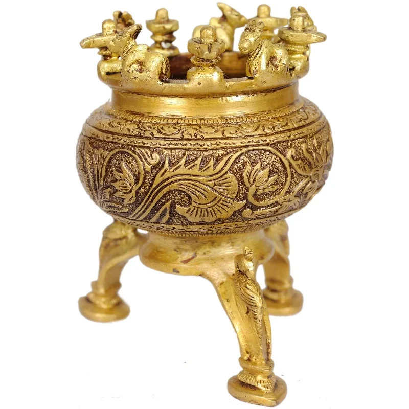 Handcrafted 5-inch brass incense burner and aromatherapy diffuser