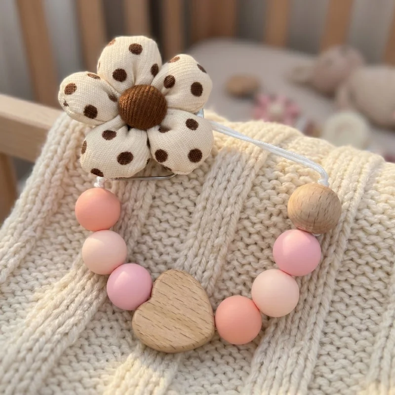 Personalized Pacifier Clip Silicone Bead Custom Name Wood Heart Flower Baby Teether Holder BPA Free Dummy Chain Baby Shower Gift image 5