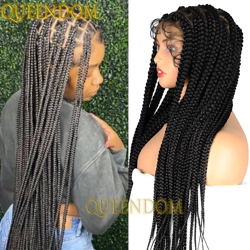 Full Lace Synthetic Braid Goddess Wig Knotless Jumbo Box Braided Wig for Black Women 36 Inch Super Long Cornrow Plait Braids Wig