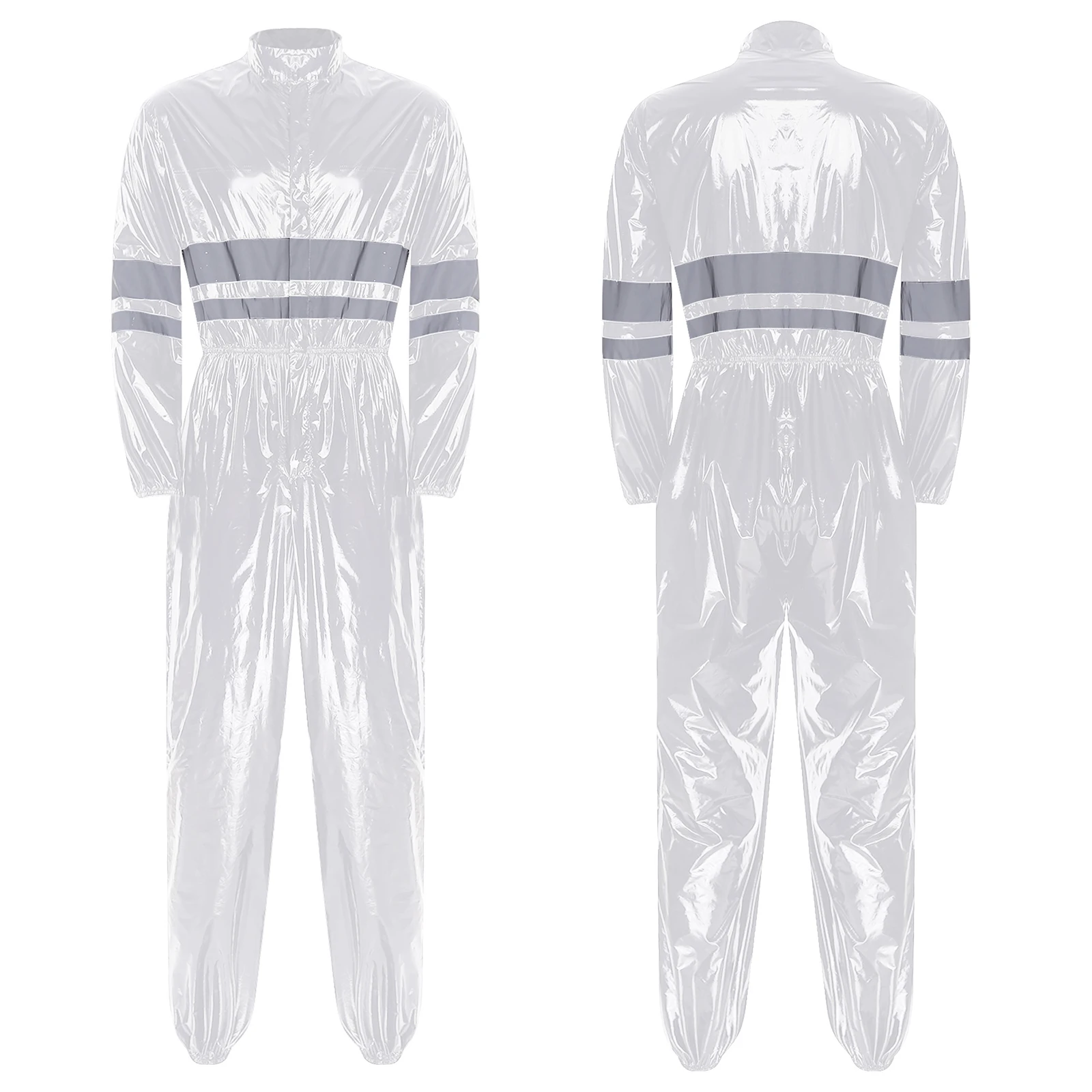 Männer Hohe Sichtbarkeit Reflektierende Streifen Wasserdicht Overalls Stehkragen Langarm Elastische Taille Zipper Overall
