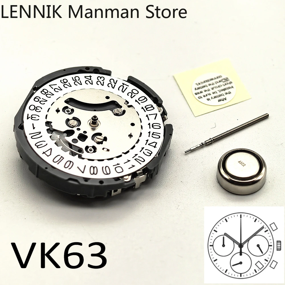 VK63 Japan VK63A Quartz Movement Chronograph 24 Hours Replace for Watch Single Calendar