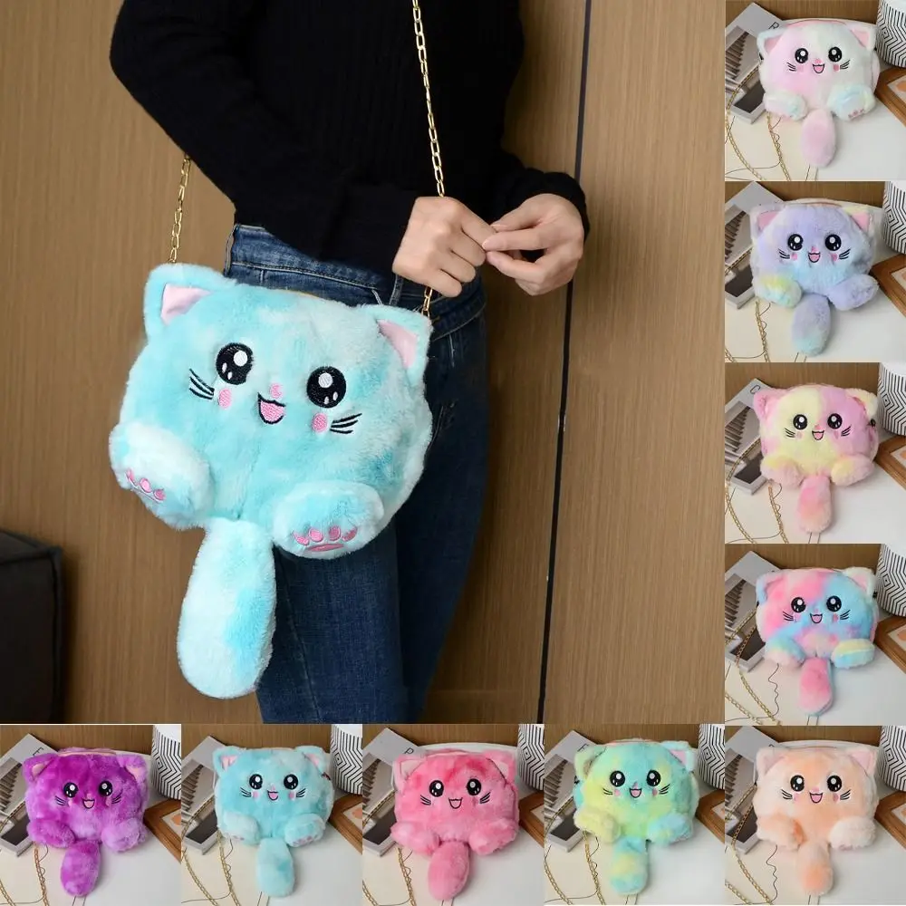 Fashion Plush Chain Crossbody Bag Women Animal Cat Shoulder Bag Girls Cute Fur Mobile Phone Bag Coin Purse