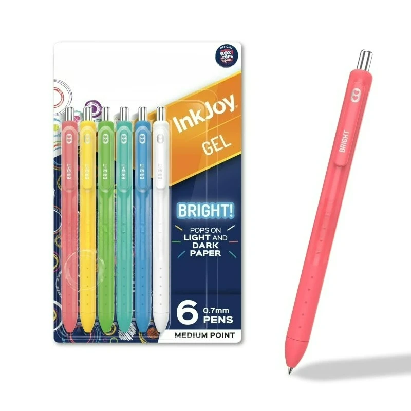 

InkJoy Bright Gel Pens, Medium Point (0.7mm), Retractable, Assorted Brighter Colors, 6 Ct