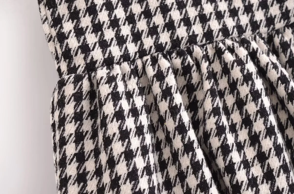 الربيع الملابس النسائية houndstooth بسيط مزاجه طويلة الأكمام جولة الرقبة ركاب سترة مزاجه عارضة تنورة قصيرة