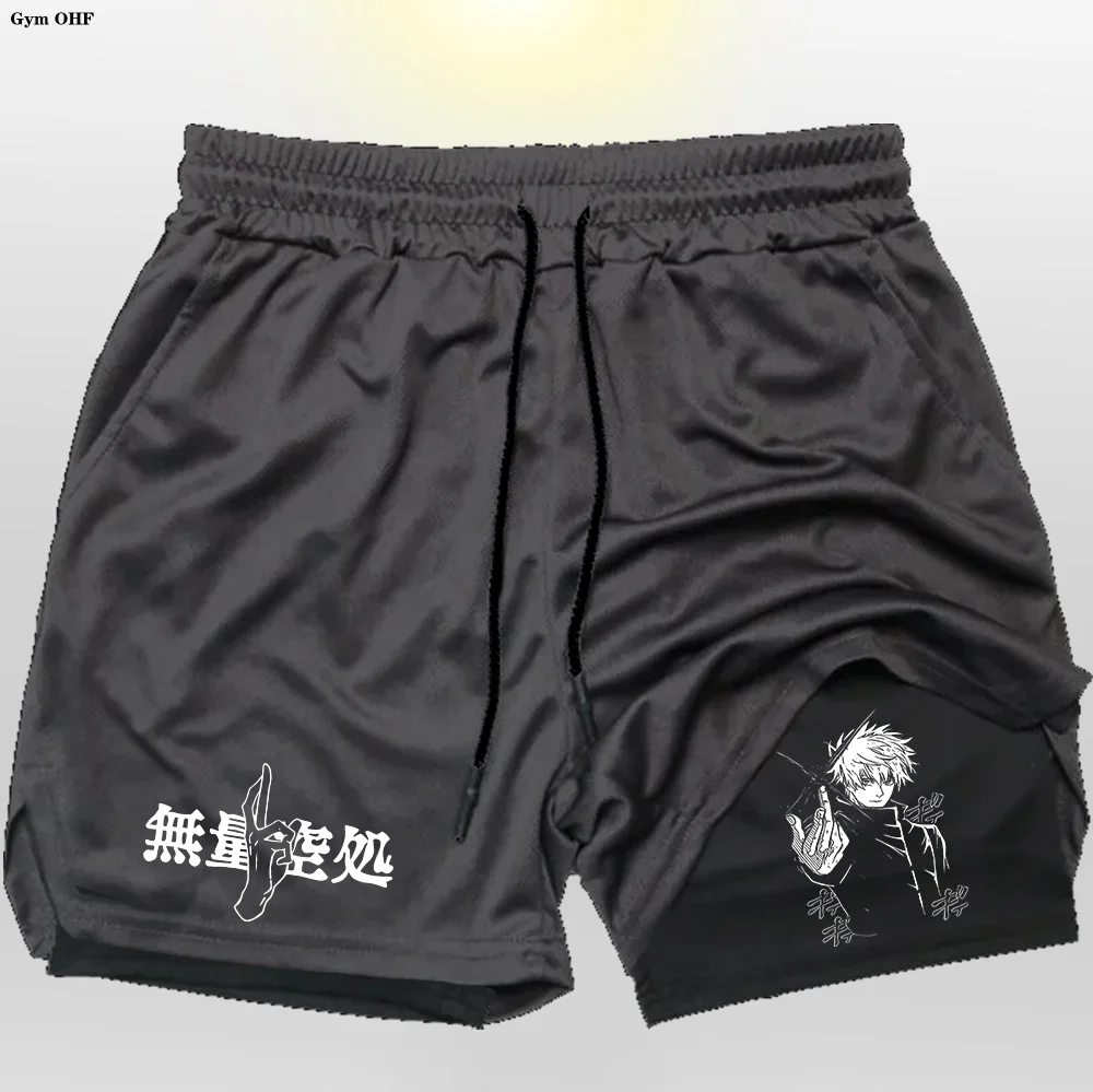 Anime Gym Shorts 2 In 1 Double Layer Men Workout Sports Jogging Sportwear Training Sport Shorts Male Summer Performance Shorts