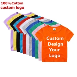 Custom Your Design Kids Plain T Shirt Tops DIY Print for Boys/Girls Baby Blank Clothes White Black Children Summer Cotton Tees