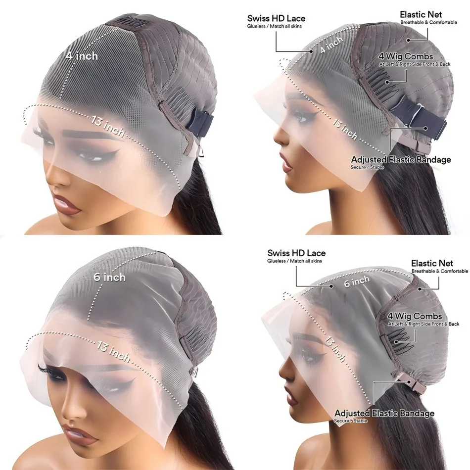 Boby Wave Human Hair Wigs 13x6 HD Transparent Lace Front Wig Human Hair 13x4 For Women Brazilian Virgin Lace Frontal Wig 250% Density Pre Plucked Black 40 Inch Glueless Wigs