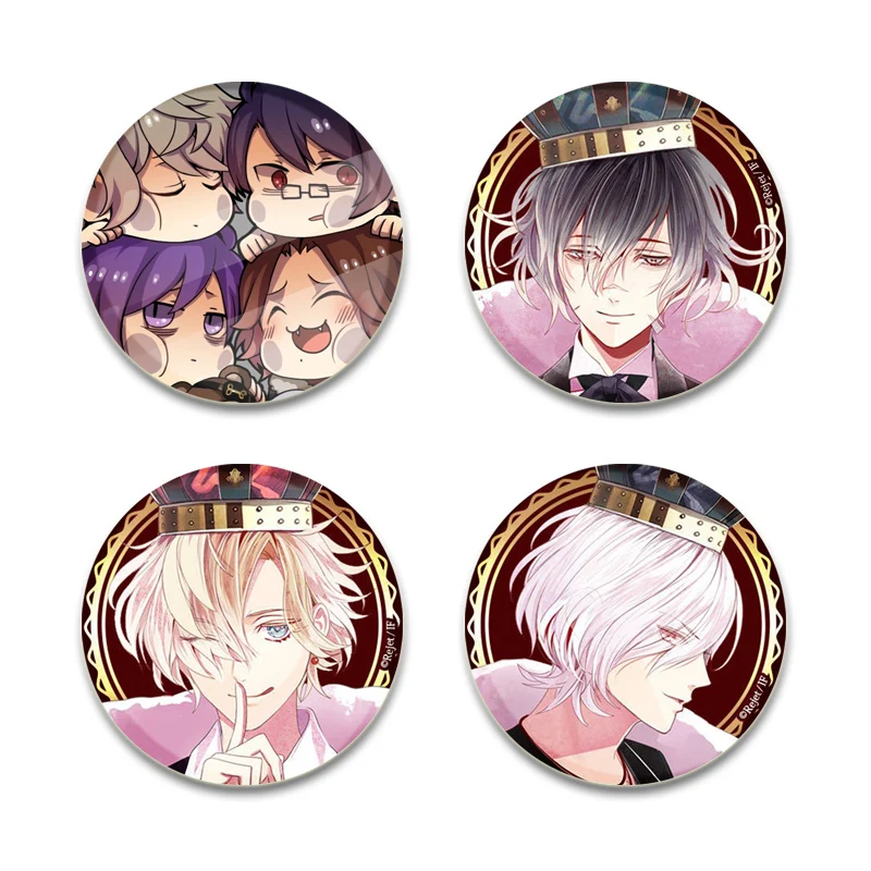 Anime Diabolik Lovers Brooches Round Creative Pins Komori Yui Sakamaki Reiji Shu Ririe Ayato Kanato Cartoon Badge Bag Accessorie