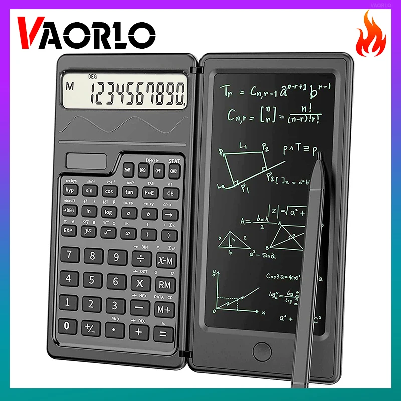 Calculatrice scientifique pliable à énergie solaire, tablette d'écriture LCD 6 pouces, bloc-notes graphique pour bureau, étudiants en affaires, enseignant
