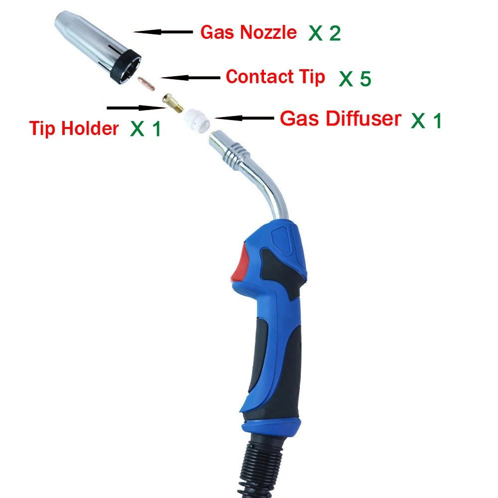 9Pcs 24KD Welding Torch Tips Welder Gun Consumables Gas Nozzle Tips Holder Tips Gas Diffuser for EU Style MIG Torch