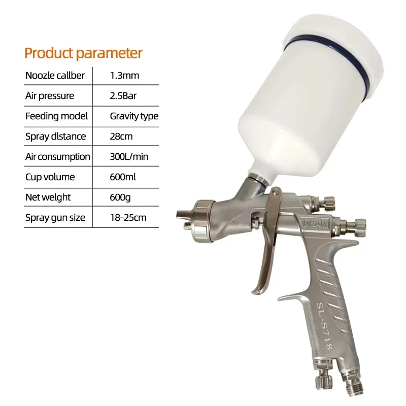 TaiWan DRAM Spray Gun Car Air Spray Gun Professional Tool Nozzle Size 1.3MM On The Tank 600 Ml High Atomization Slot Nozzle