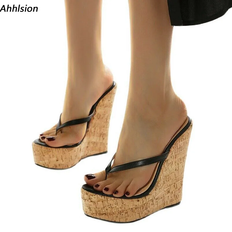 

Ahhlsion Women Mules Sandals Flip-Flop Slip On Wedges Heels Round Toe Elegant Black Party Shoes Ladies Plus US Size 5-20