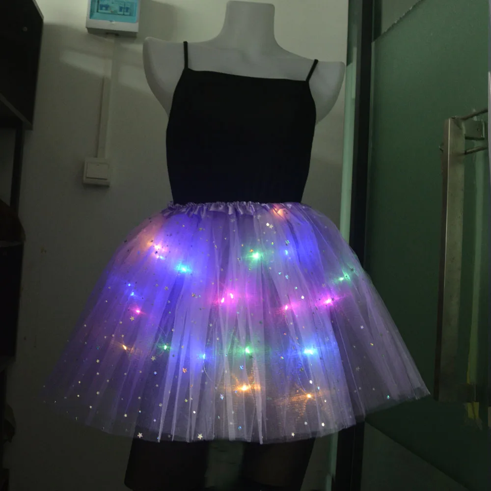 Women's Girl Glow Star Tutu Light Up Skirt Birthday Wedding LED Clothes Ballet Dance Halloween Christmas Fancy Party Costume